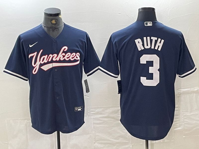 Men New York Yankees 3 Ruth Dark blue Second generation joint name Nike 2024 MLB Jersey style 1